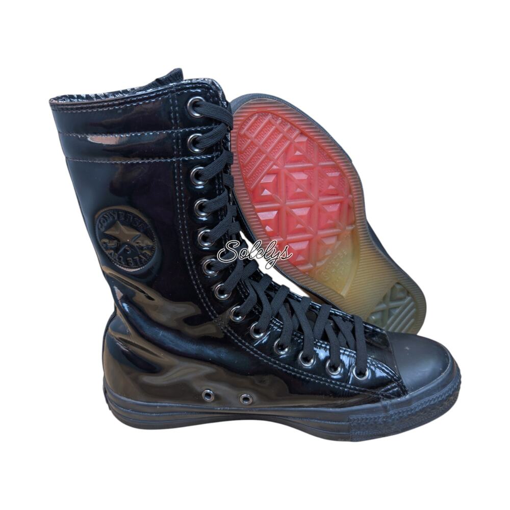 Converse 2008 XHI Extra Calf High Shiny Black Patent Leather Sneaker Boot 8 RARE